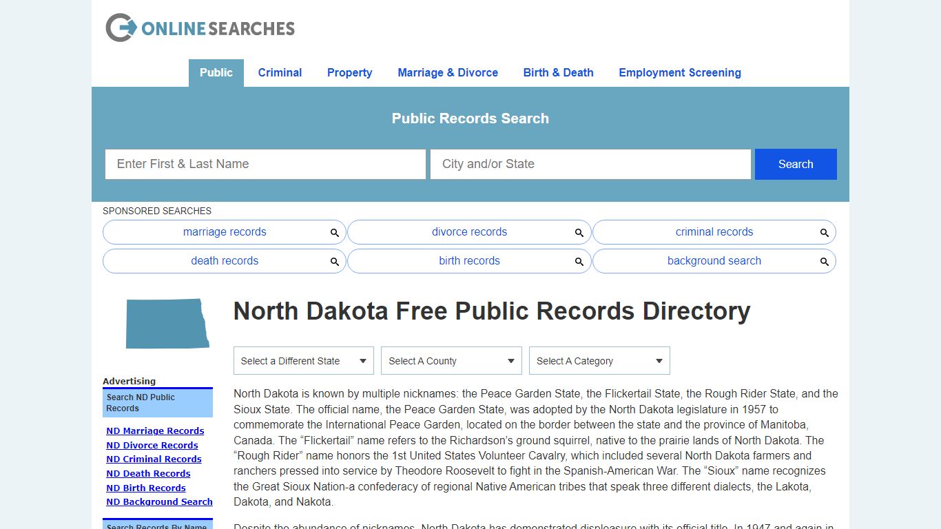 North Dakota Free Public Records Directory - OnlineSearches.com